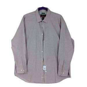 Awearness Kenneth Cole Men Slim Fit Button Down Shirt mauve stripe Sz 17.5/32-33
